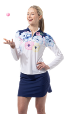 SOLCOOL 1/4 ZIP MOCK. POPPY PATCH. BLUE. 900463 - SanSoleil