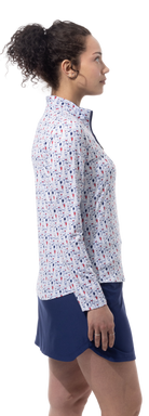 SANSOLEIL'S SOLCOOL 1/4 ZIP MOCK. RED WINE AND BLUE. 900463 - SanSoleil