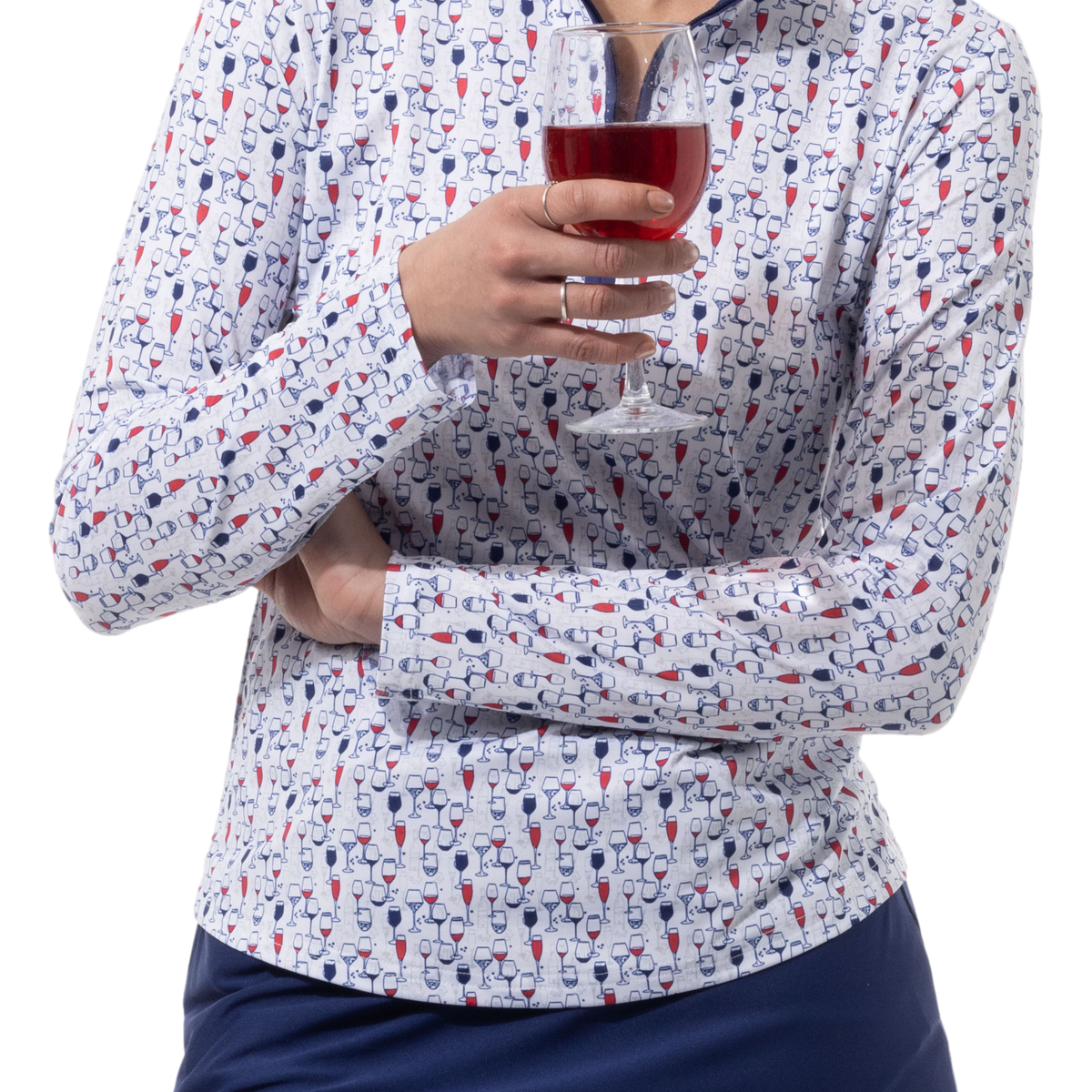SANSOLEIL'S SOLCOOL 1/4 ZIP MOCK. RED WINE AND BLUE. 900463 | SanSoleil