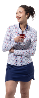 SANSOLEIL'S SOLCOOL 1/4 ZIP MOCK. RED WINE AND BLUE. 900463 - SanSoleil