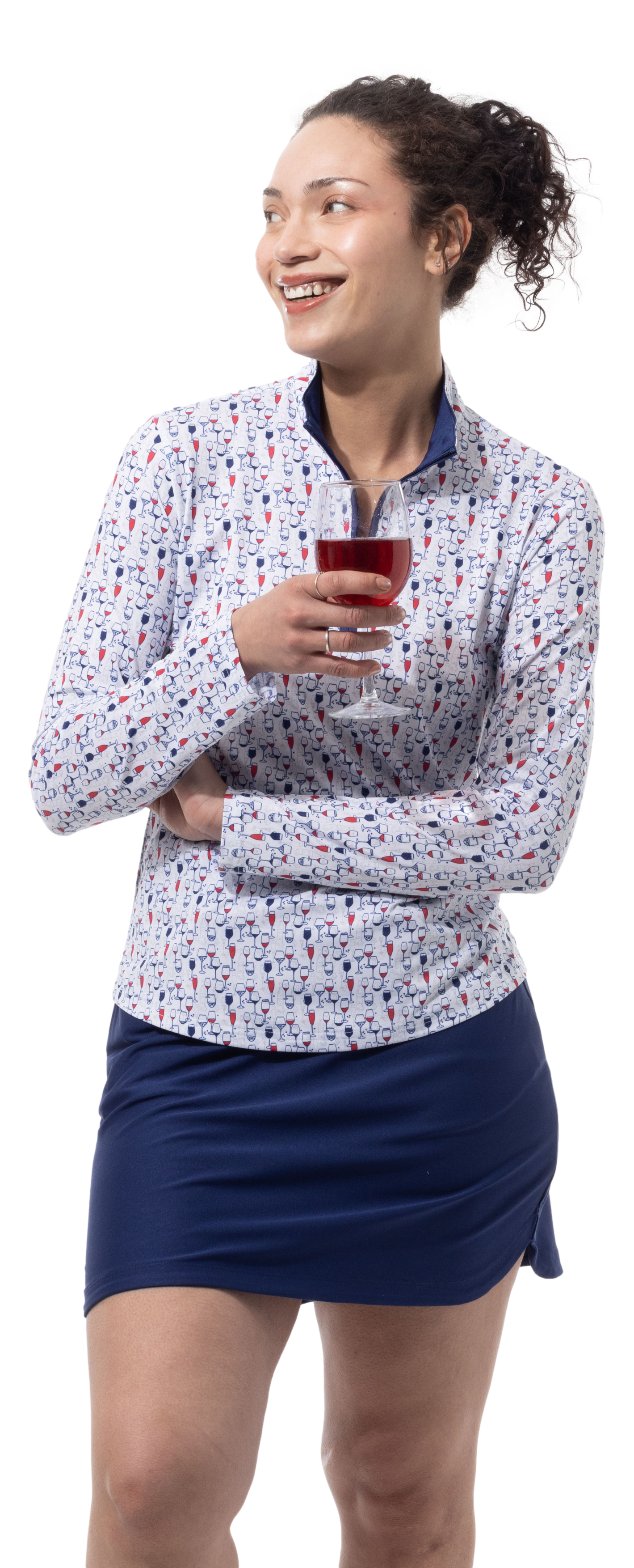 SANSOLEIL'S SOLCOOL 1/4 ZIP MOCK. RED WINE AND BLUE. 900463 - SanSoleil