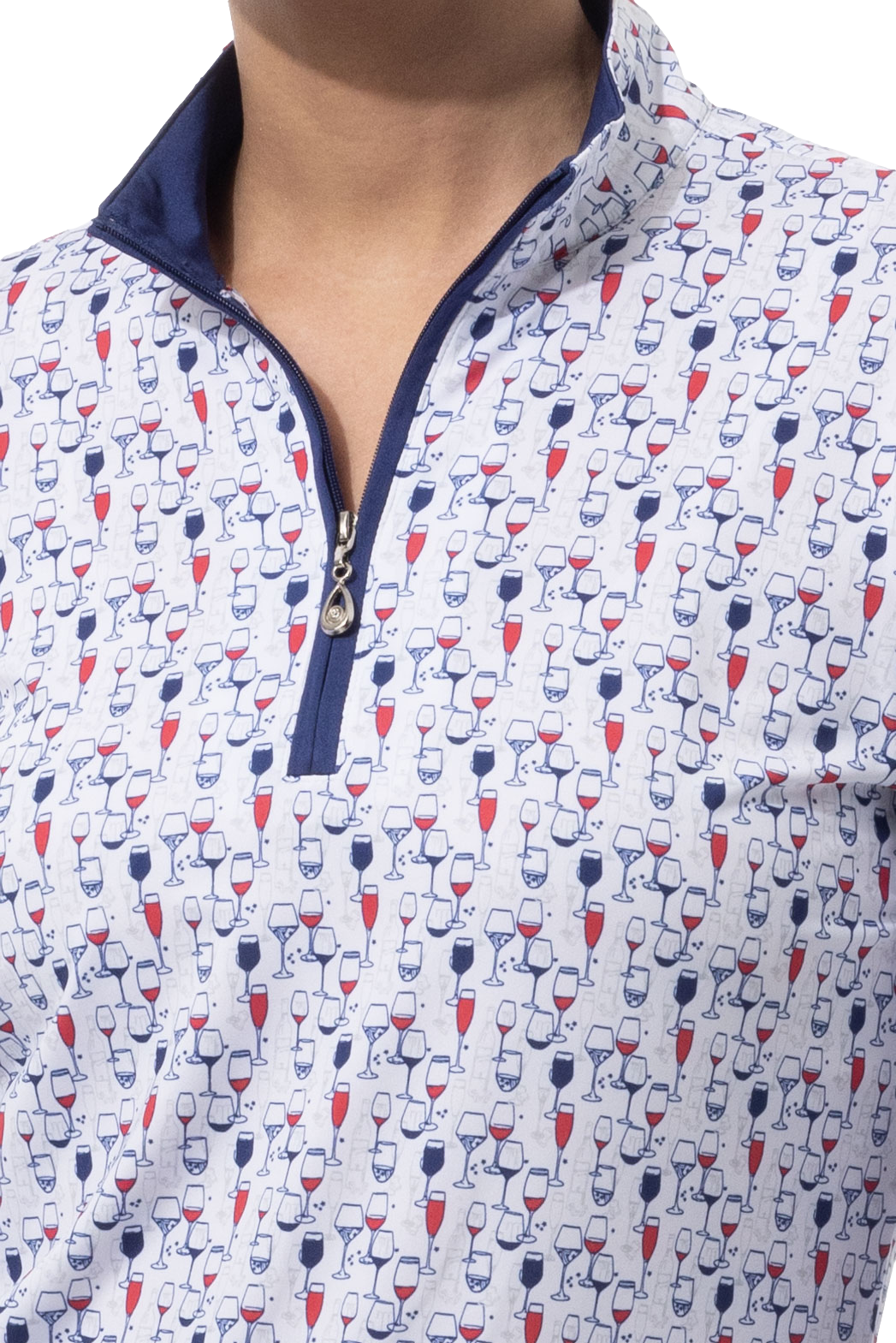 SANSOLEIL'S SOLCOOL 1/4 ZIP MOCK. RED WINE AND BLUE. 900463 - SanSoleil