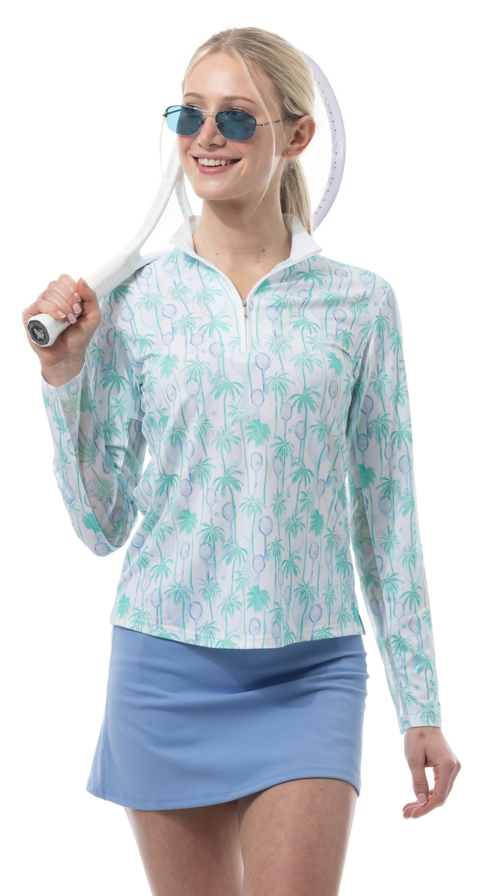 SOLCOOL 1/4 ZIP MOCK. TENNIS PARADISE. 900463 - SanSoleil