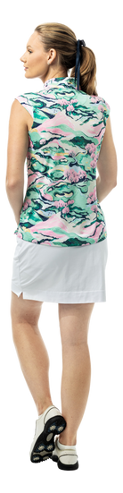 SanSoleil SOLCOOL Berkshire 1/4 zip sleeveless mock shirt with printed short sleeves, designed for cooling and comfort.