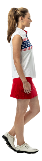 SanSoleil SOLCOOL 1/4 zip sleeveless mock top with vibrant print design, ideal for active wear and warm weather comfort.