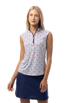 SANSOLEIL 1/4 ZIP SLEEVELESS MOCK. RED WINE BLUE. 900471 - SanSoleil