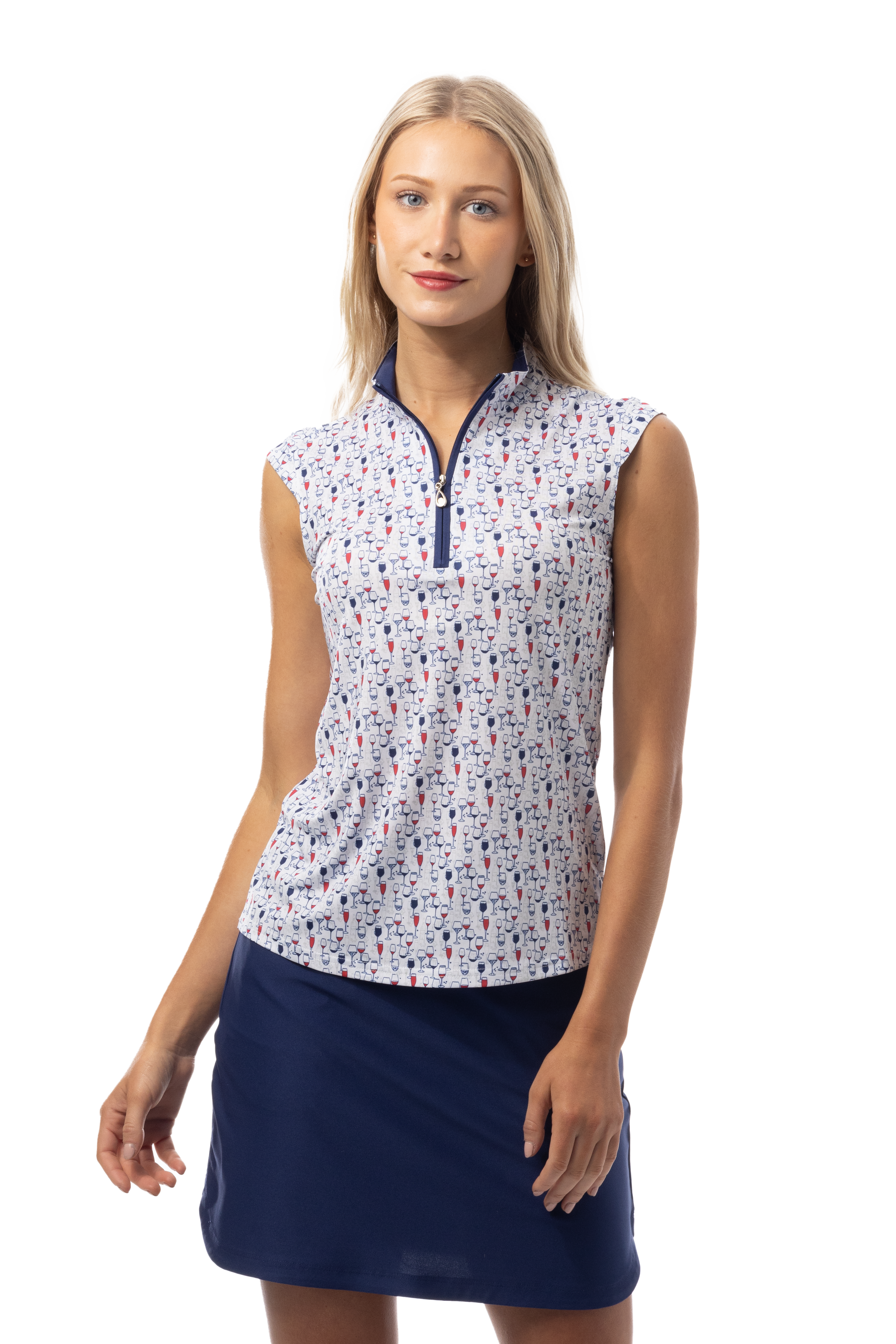 SANSOLEIL 1/4 ZIP SLEEVELESS MOCK. RED WINE BLUE. 900471 - SanSoleil