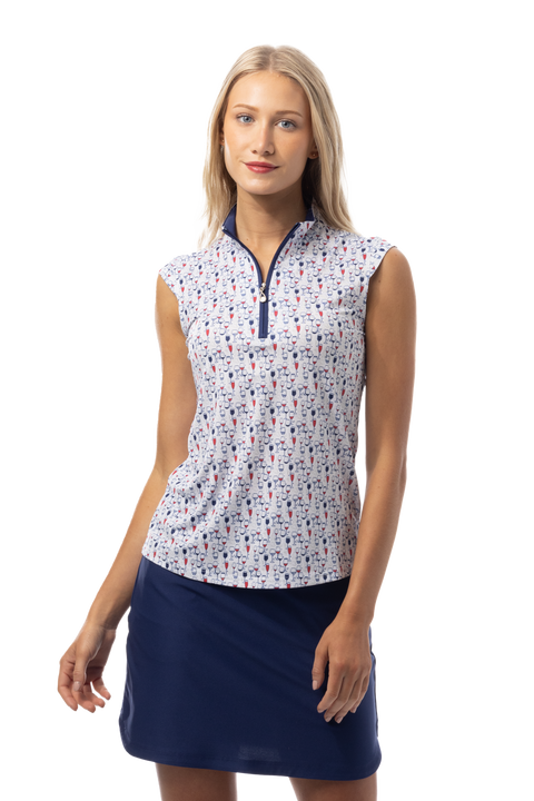 SANSOLEIL 1/4 ZIP SLEEVELESS MOCK. RED WINE BLUE. 900471