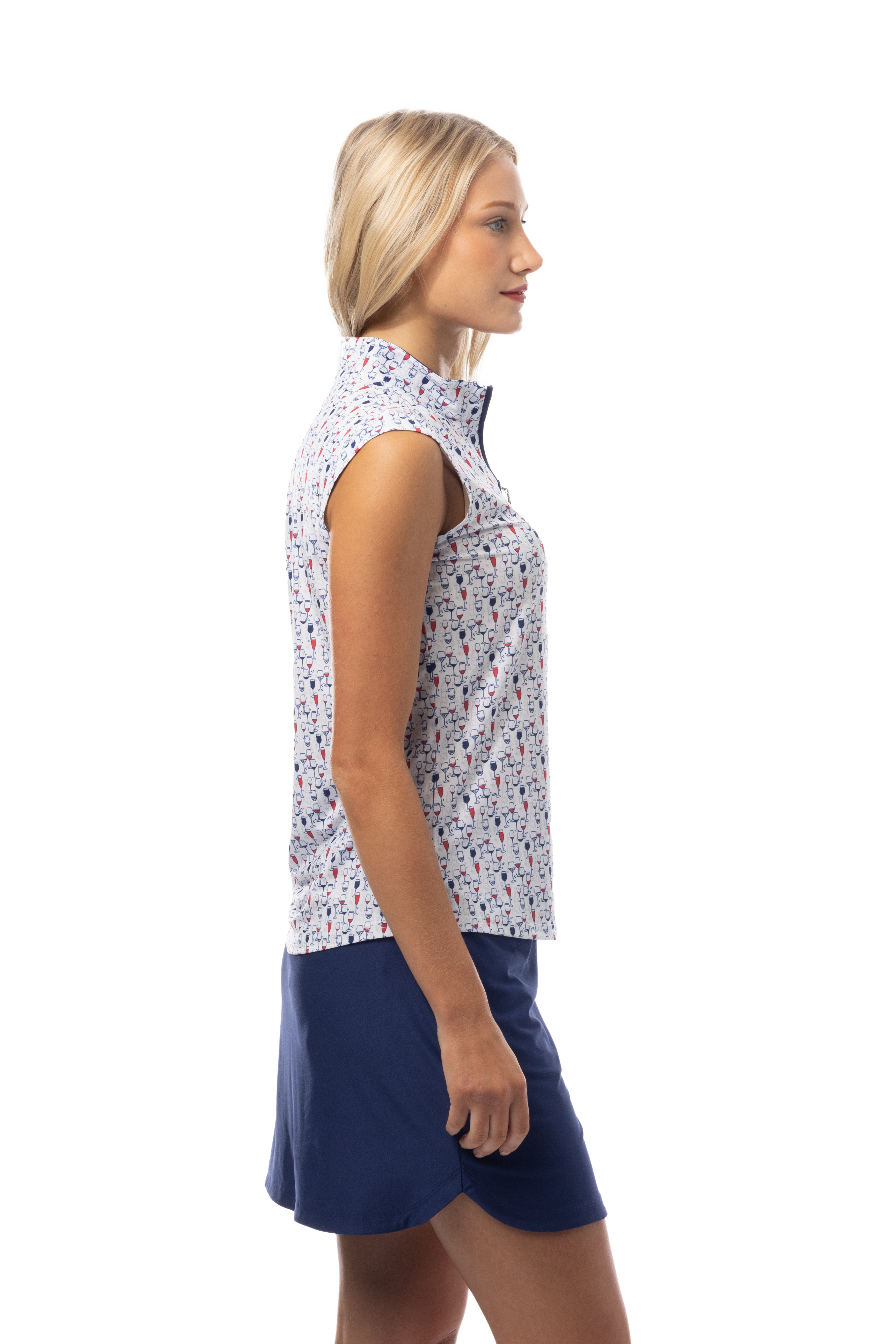 SANSOLEIL 1/4 ZIP SLEEVELESS MOCK. RED WINE BLUE. 900471 - SanSoleil