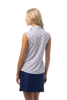 SANSOLEIL 1/4 ZIP SLEEVELESS MOCK. RED WINE BLUE. 900471 - SanSoleil