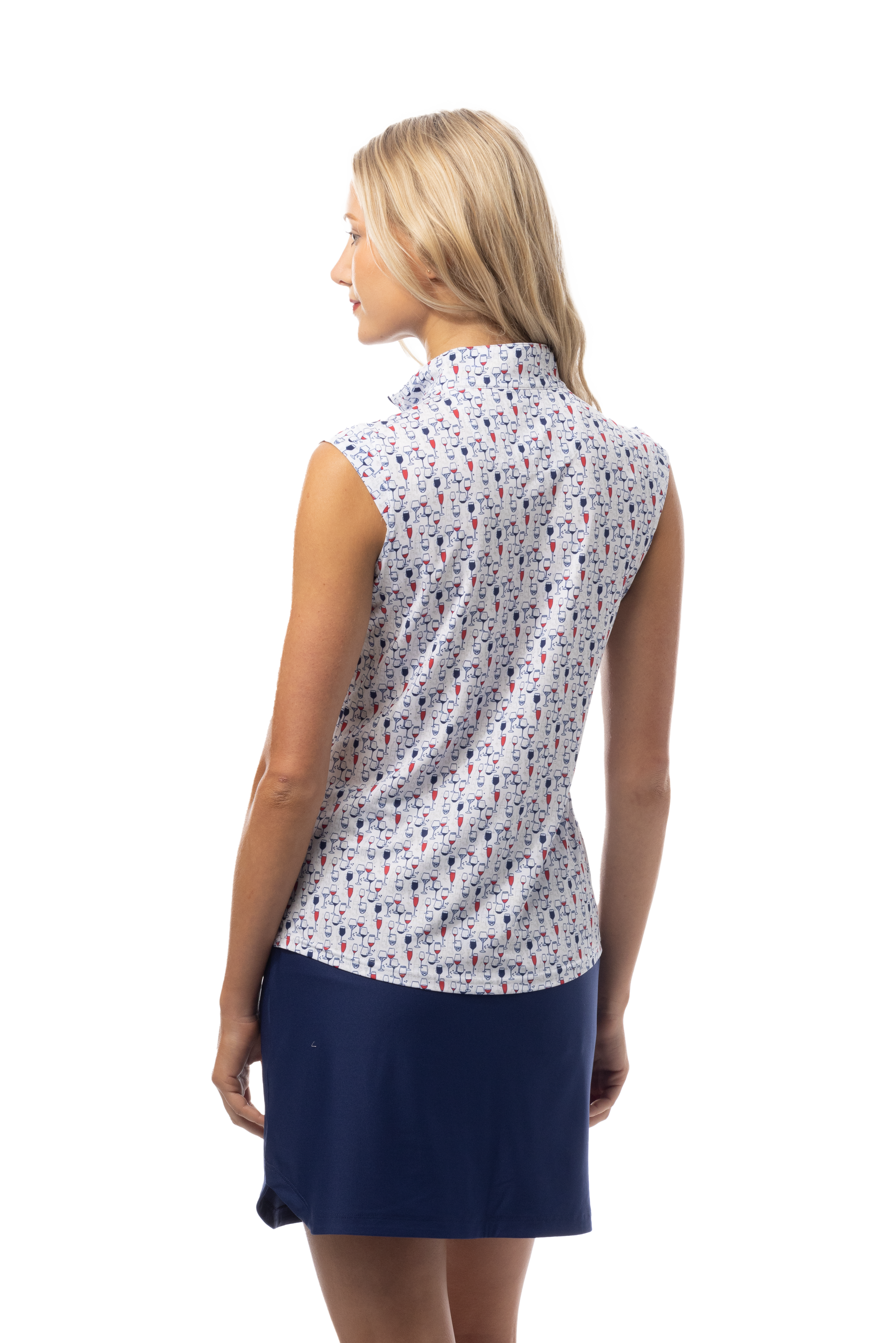 SANSOLEIL 1/4 ZIP SLEEVELESS MOCK. RED WINE BLUE. 900471 - SanSoleil