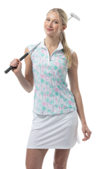 SOLCOOL 1/4 ZIP SLEEVELESS MOCK. GOLF PARADISE. MINT. 900471 - SanSoleil