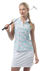SOLCOOL 1/4 ZIP SLEEVELESS MOCK. GOLF PARADISE. MINT. 900471 - SanSoleil