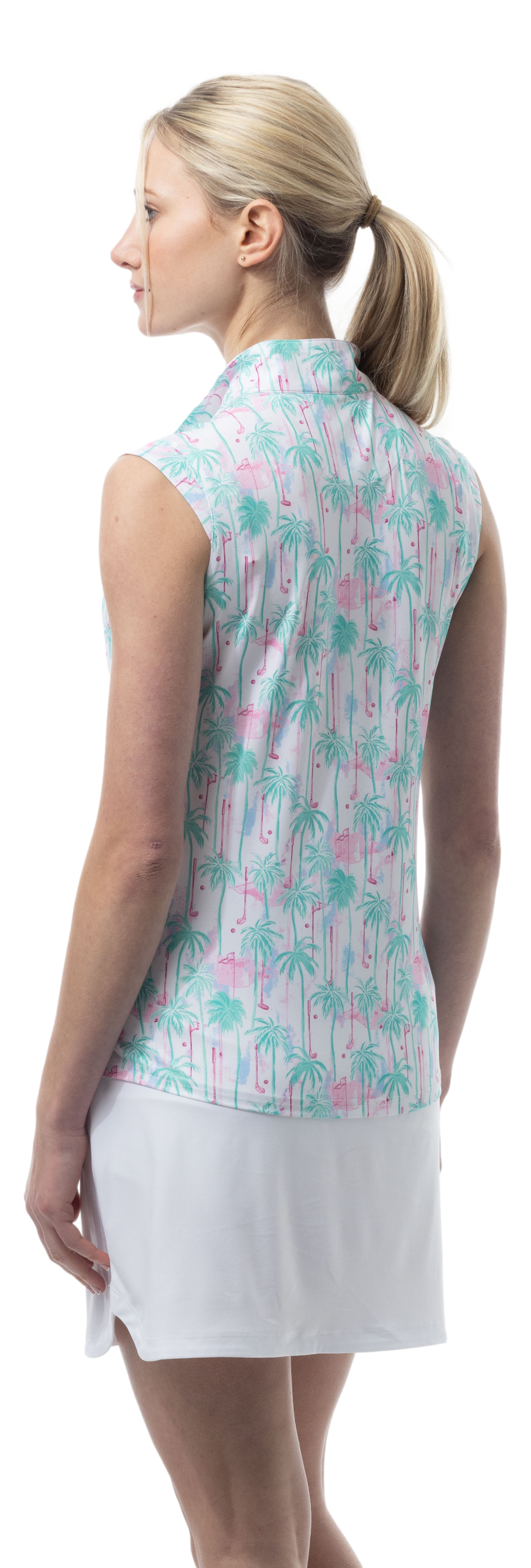 SOLCOOL 1/4 ZIP SLEEVELESS MOCK. GOLF PARADISE. MINT. 900471 - SanSoleil