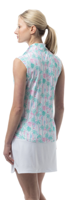 SOLCOOL 1/4 ZIP SLEEVELESS MOCK. GOLF PARADISE. MINT. 900471 - SanSoleil