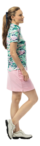 SanSoleil SOLCOOL 1/4 zip short sleeve mock in Berkshire print, lightweight and breathable summer athletic top.