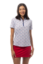 SANSOLEIL 1/4 ZIP SHORT SLEEVE MOCK . RED WINE AND BLUE. 900478 - SanSoleil