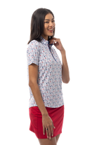 SANSOLEIL 1/4 ZIP SHORT SLEEVE MOCK . RED WINE AND BLUE. 900478 - SanSoleil