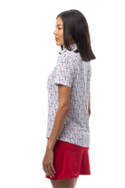 SANSOLEIL 1/4 ZIP SHORT SLEEVE MOCK . RED WINE AND BLUE. 900478 - SanSoleil