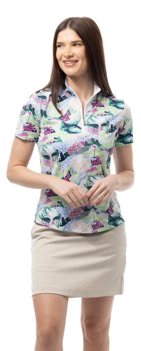 SOLCOOL SHORT SLEEVE MOCK . AZALEA AUGUSTA. 900478