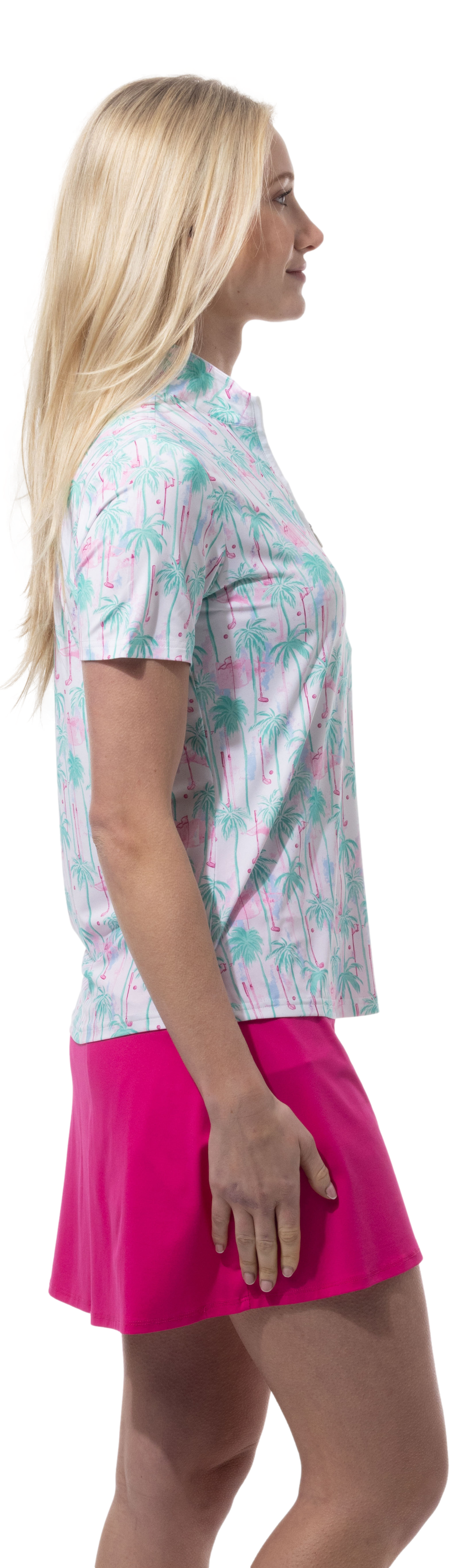 SANSOLEIL 1/4 ZIP SHORT SLEEVE MOCK . GOLF PARADISE. MINT. 900478 - SanSoleil