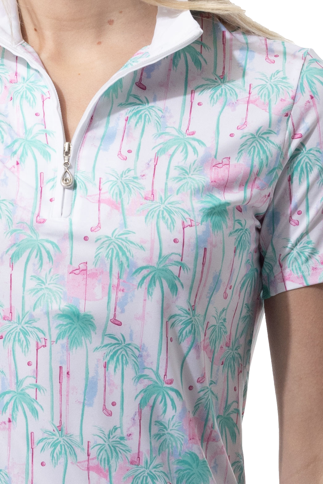 SANSOLEIL 1/4 ZIP SHORT SLEEVE MOCK . GOLF PARADISE. MINT. 900478 - SanSoleil