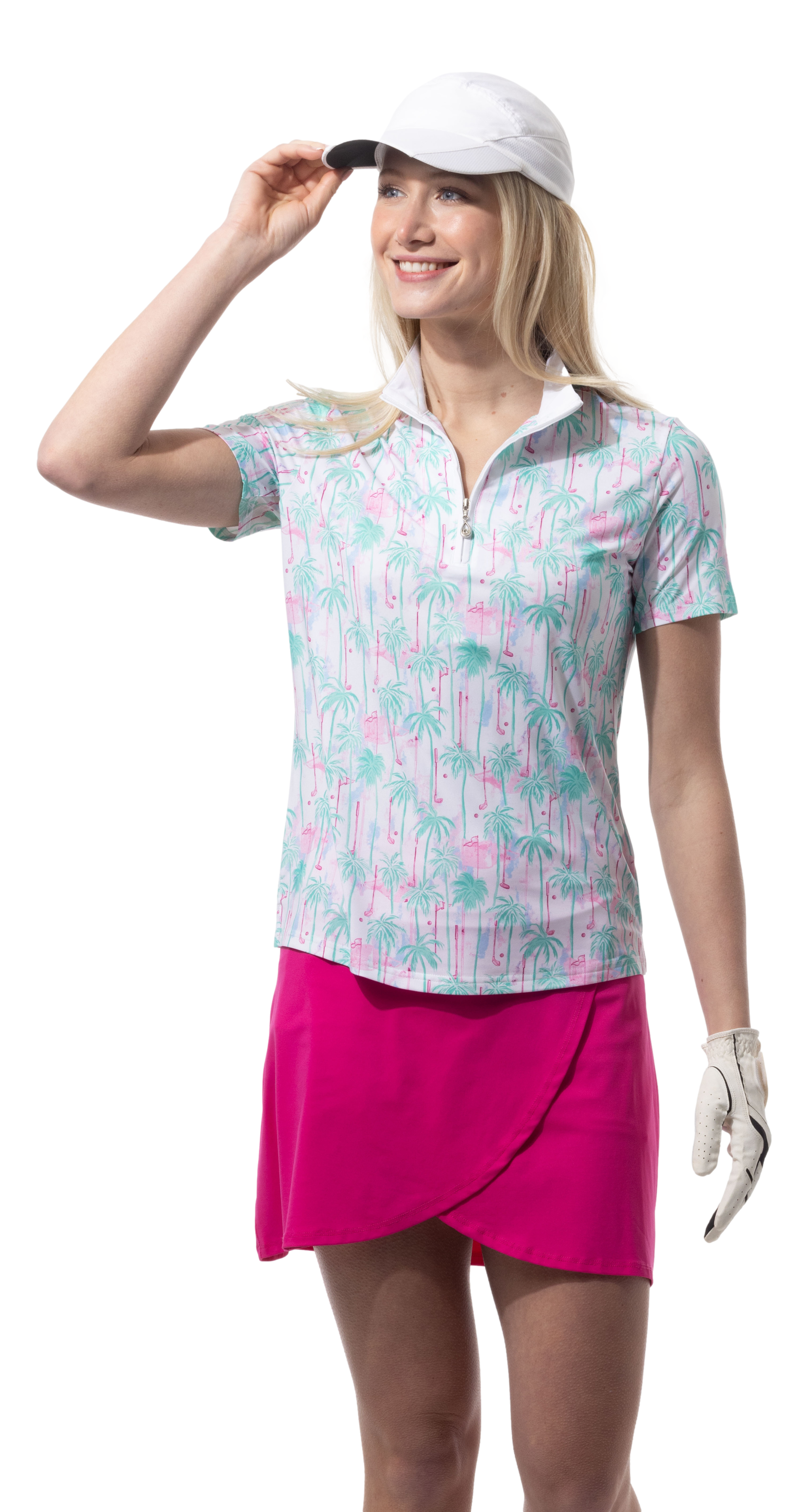SANSOLEIL 1/4 ZIP SHORT SLEEVE MOCK . GOLF PARADISE. MINT. 900478 - SanSoleil