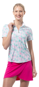 SANSOLEIL 1/4 ZIP SHORT SLEEVE MOCK . GOLF PARADISE. MINT. 900478 - SanSoleil