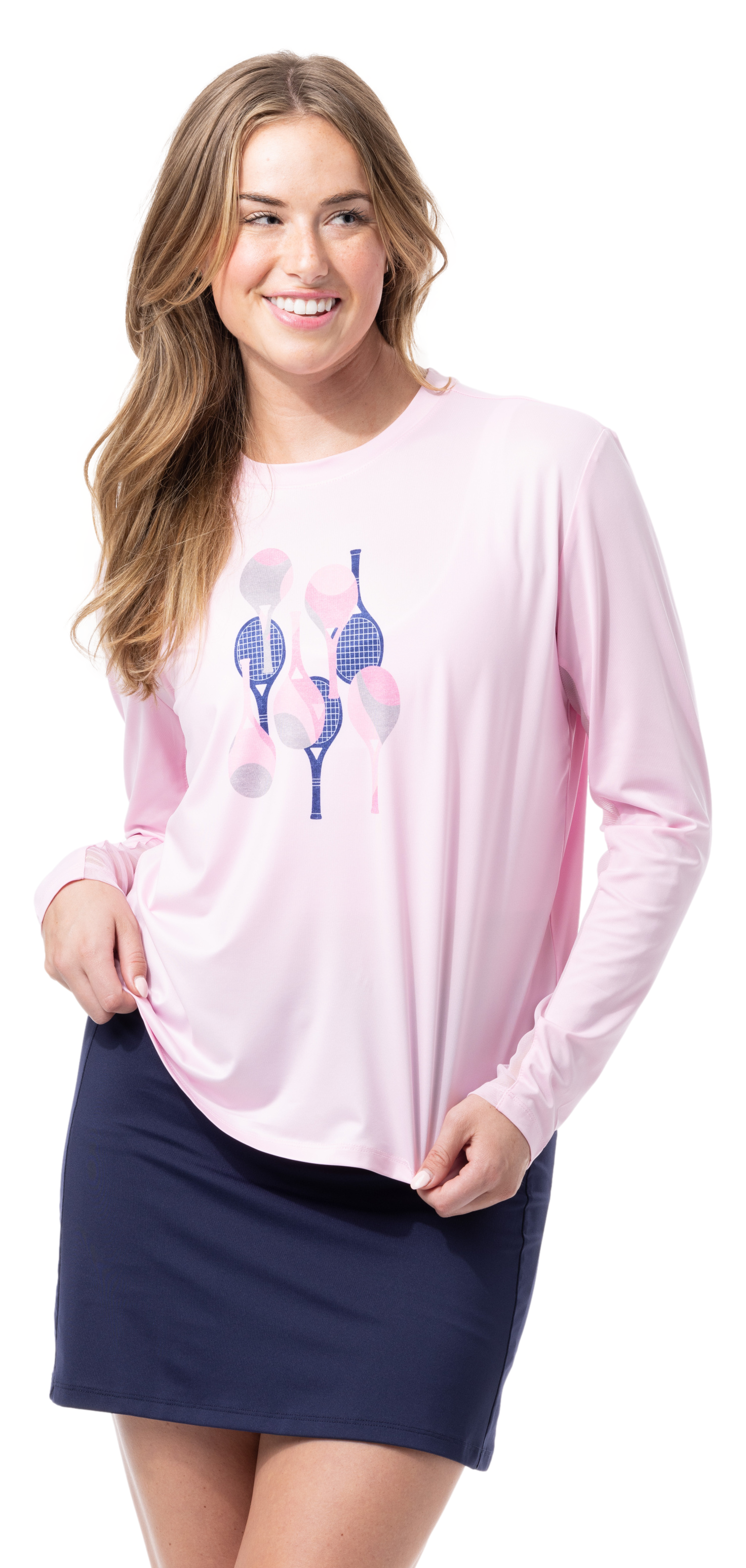 SUNGLOW RELAXED  DROP-TAIL TEE. RACQUETEER - PINK. 900479