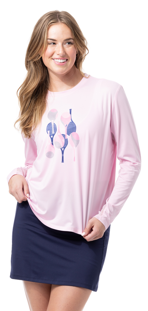 SUNGLOW RELAXED  DROP-TAIL TEE. RACQUETEER - PINK. 900479