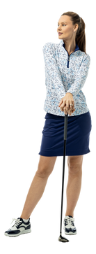 SanSoleil SOLTEK LUX long sleeve print shirt with fairway flowers in blue, showcasing a stylish floral design.