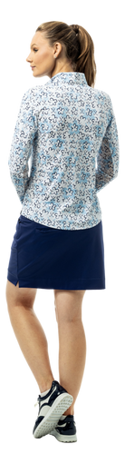 SanSoleil SOLTEK LUX long sleeve print shirt with blue Fairway Flowers design, featuring vibrant floral pattern and comfortable fit.