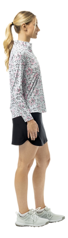 SanSoleil SOLTEK LUX long sleeve print shirt with pink fairway flowers design, featuring vibrant floral pattern on soft fabric.