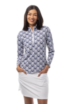SANSOLEIL 1/4 ZIP PRINT MOCK. HEARTSTRINGS. NAVY. 900621 - SanSoleil