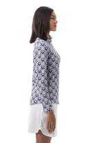 SANSOLEIL 1/4 ZIP PRINT MOCK. HEARTSTRINGS. NAVY. 900621 - SanSoleil