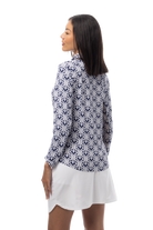 SANSOLEIL 1/4 ZIP PRINT MOCK. HEARTSTRINGS. NAVY. 900621 - SanSoleil