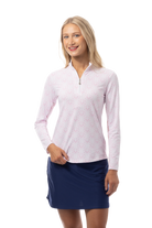 SANSOLEIL 1/4 ZIP PRINT MOCK. HEARTSTRINGS. PINK. 900621 - SanSoleil