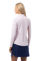 SANSOLEIL 1/4 ZIP PRINT MOCK. HEARTSTRINGS. PINK. 900621 - SanSoleil