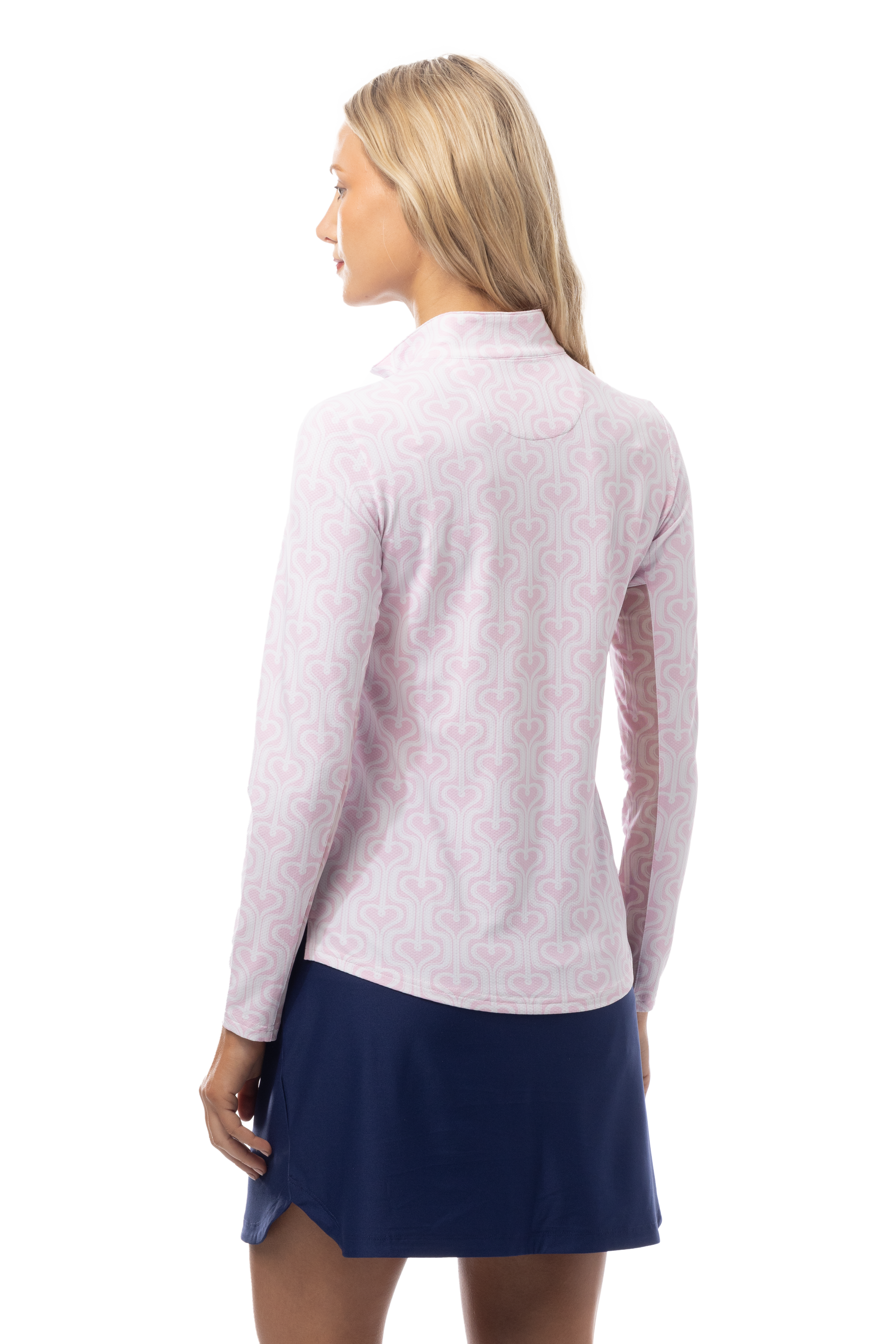 SANSOLEIL 1/4 ZIP PRINT MOCK. HEARTSTRINGS. PINK. 900621 - SanSoleil