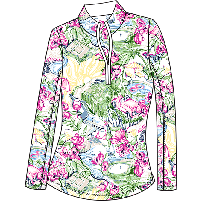 SANSOLEIL 1/4 ZIP PRINT  MOCK. GIRLS TRIP. MULTI. 900621 - SanSoleil