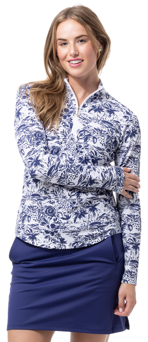 SOLTEK LUX LONG-SLEEVE PRINT MOCK. KEYWEST NAVY - 900621