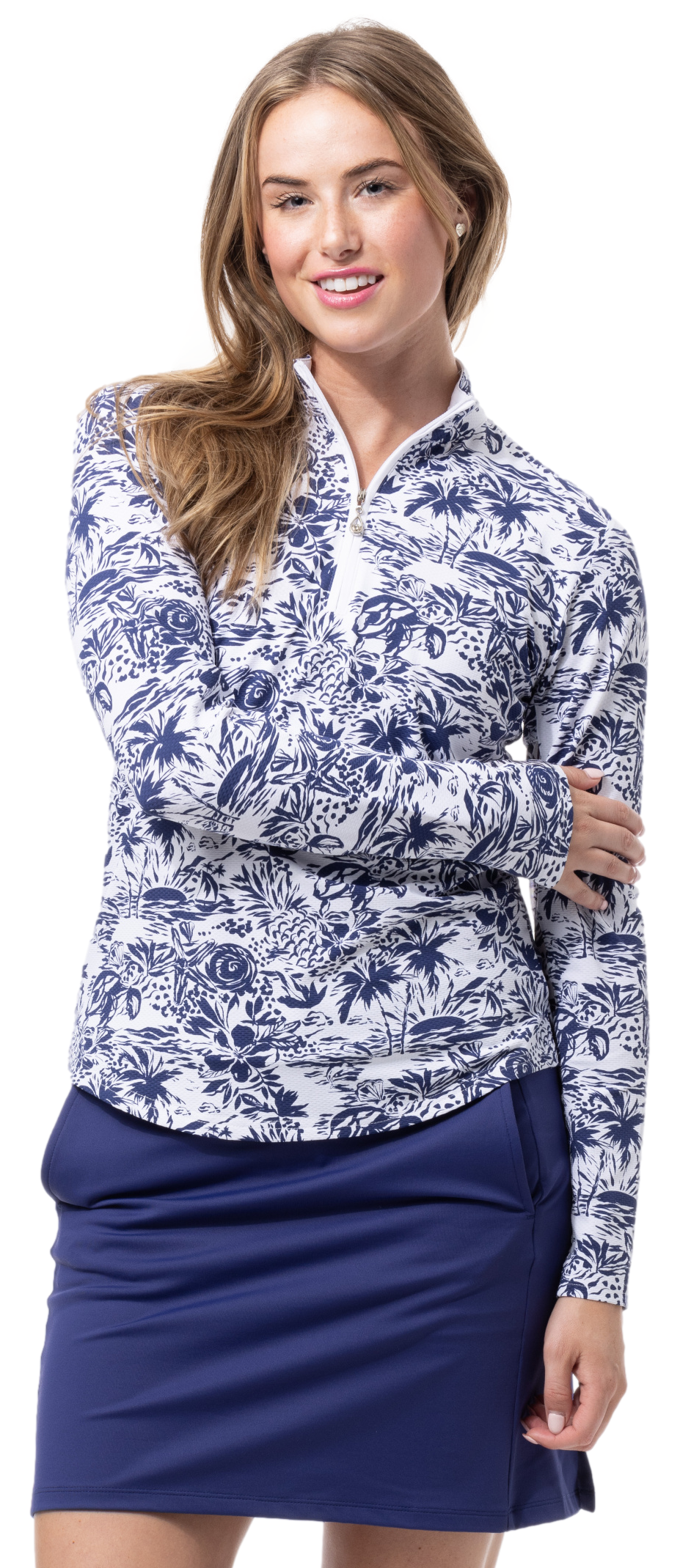 SOLTEK LUX LONG-SLEEVE PRINT MOCK. KEYWEST NAVY - 900621