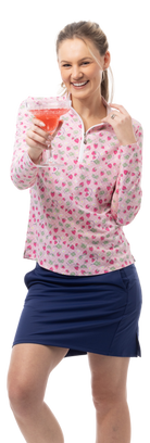 SanSoleil Drink and strawberry print top. Pink and Green