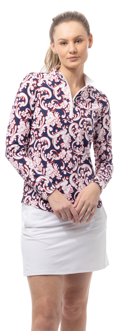 SOLTEK LUX L/S PRINT MOCK. PAISLEY PARK. NAVY RED. 900621