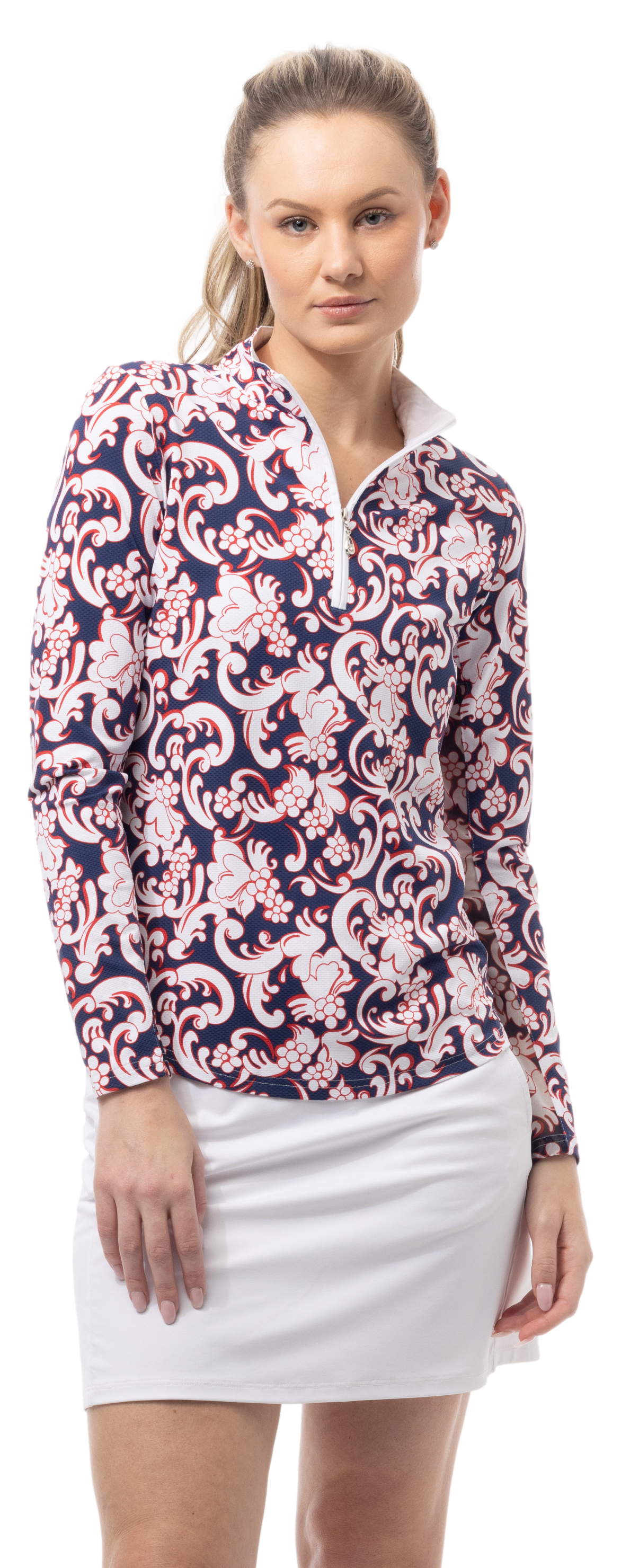 SOLTEK LUX L/S PRINT MOCK. PAISLEY PARK. NAVY RED. 900621 - SanSoleil