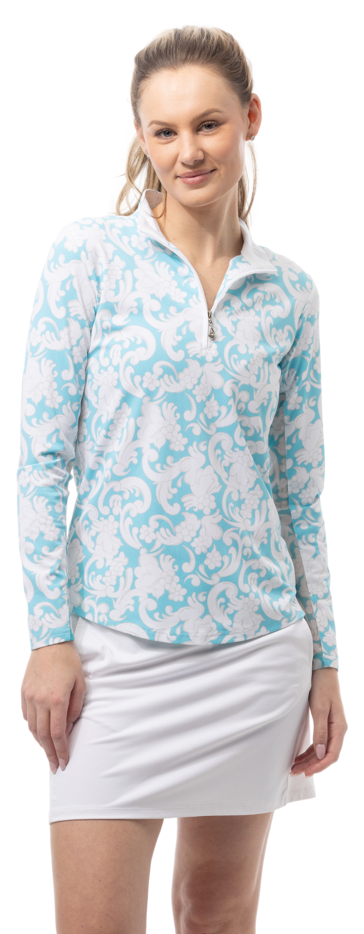 SOLTEK LUX L/S PRINT MOCK. PAISLEY PARK. TURQUOISE. 900621 - SanSoleil