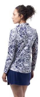 SANSOLEIL 1/4 ZIP PRINT  MOCK. GIRLS TRIP. NAVY.  900621 - SanSoleil