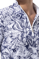 SANSOLEIL 1/4 ZIP PRINT  MOCK. GIRLS TRIP. NAVY.  900621 - SanSoleil