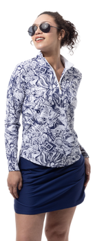 SANSOLEIL 1/4 ZIP PRINT  MOCK. GIRLS TRIP. NAVY.  900621 - SanSoleil