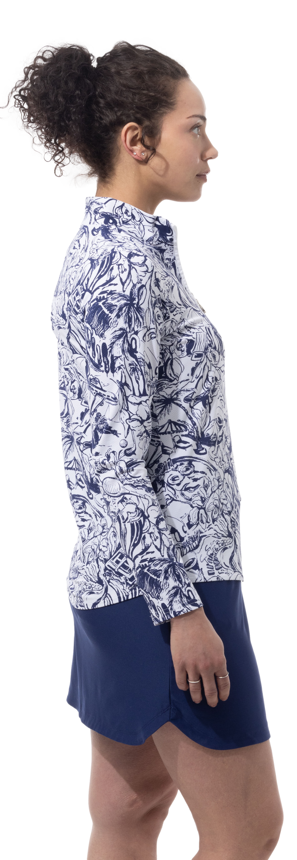 SANSOLEIL 1/4 ZIP PRINT  MOCK. GIRLS TRIP. NAVY.  900621 - SanSoleil